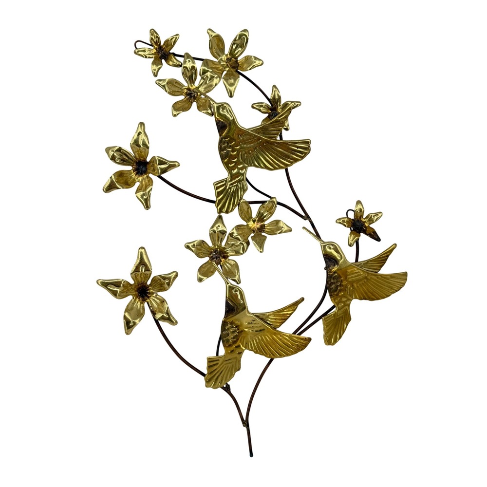 Homco Hummingbird Floral Metal Wall Art Home Interiors Gold Tone 16 Inch Vintage